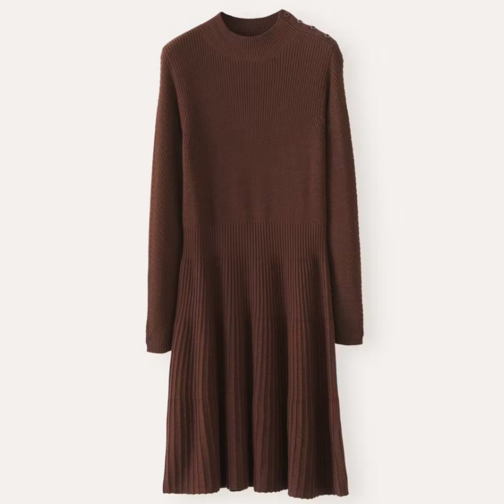 Poetry Chocolate Brown Ribbed Long-Sleeve Fit-and-Flare Dress